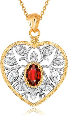 Raneecoco Natural Gemstone Necklace for Women 18k Gold Plated Sterling Silver Two-tone Three of Life & Love Heart Heart Jewelry | هدية بولدستون لذيذة لزوجتها والدتها in Kuwait