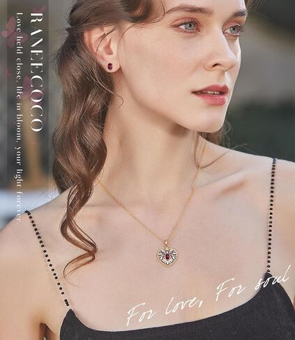 Raneecoco Natural Gemstone Necklace for Women 18k Gold Plated Sterling Silver Two-tone Three of Life & Love Heart Heart Jewelry | هدية بولدستون لذيذة لزوجتها والدتها in Kuwait
