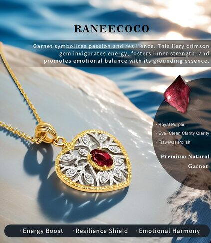 Raneecoco Natural Gemstone Necklace for Women 18k Gold Plated Sterling Silver Two-tone Three of Life & Love Heart Heart Jewelry | هدية بولدستون لذيذة لزوجتها والدتها in Kuwait