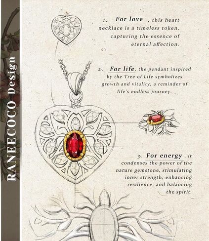Raneecoco Natural Gemstone Necklace for Women 18k Gold Plated Sterling Silver Two-tone Three of Life & Love Heart Heart Jewelry | هدية بولدستون لذيذة لزوجتها والدتها in Kuwait