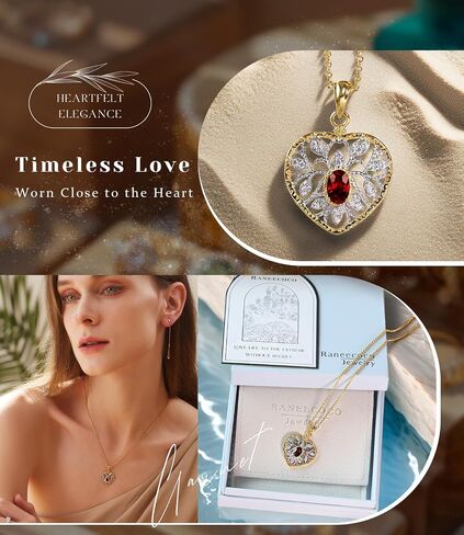 Raneecoco Natural Gemstone Necklace for Women 18k Gold Plated Sterling Silver Two-tone Three of Life & Love Heart Heart Jewelry | هدية بولدستون لذيذة لزوجتها والدتها in Kuwait
