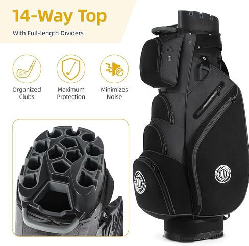 Golf Bag, 14 Way Top Golf Cart Bag with Full-Length Dividers, Cart Golf Bag for Men Women, Golf Club Bags with Ergonomic Padded Strap, Zippered Pockets, Rain Hood in Saudi Arabia