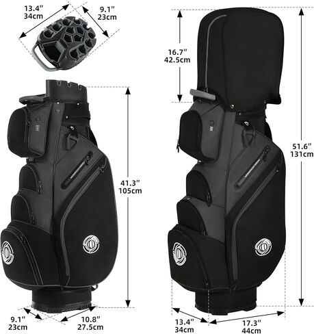 Golf Bag, 14 Way Top Golf Cart Bag with Full-Length Dividers, Cart Golf Bag for Men Women, Golf Club Bags with Ergonomic Padded Strap, Zippered Pockets, Rain Hood in Saudi Arabia