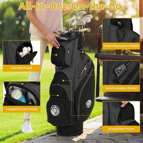 Golf Bag, 14 Way Top Golf Cart Bag with Full-Length Dividers, Cart Golf Bag for Men Women, Golf Club Bags with Ergonomic Padded Strap, Zippered Pockets, Rain Hood in Saudi Arabia