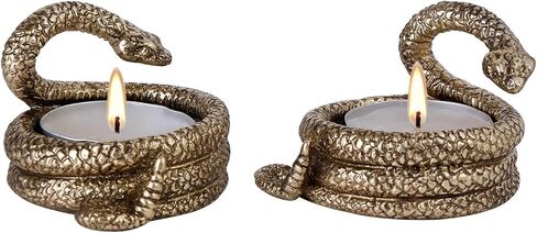 Nikky Home Gold Snake Snake Holdle Coldle Set من 2 ، زينة طاولة مركزية ، حامل معدني مزخرف لشموع شاي ضوء ، شموع نذرية in Kuwait