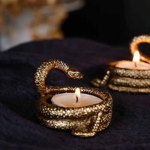 Nikky Home Gold Snake Snake Holdle Coldle Set من 2 ، زينة طاولة مركزية ، حامل معدني مزخرف لشموع شاي ضوء ، شموع نذرية in Kuwait