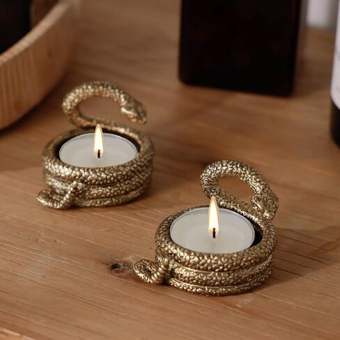 Nikky Home Gold Snake Snake Holdle Coldle Set من 2 ، زينة طاولة مركزية ، حامل معدني مزخرف لشموع شاي ضوء ، شموع نذرية in Kuwait
