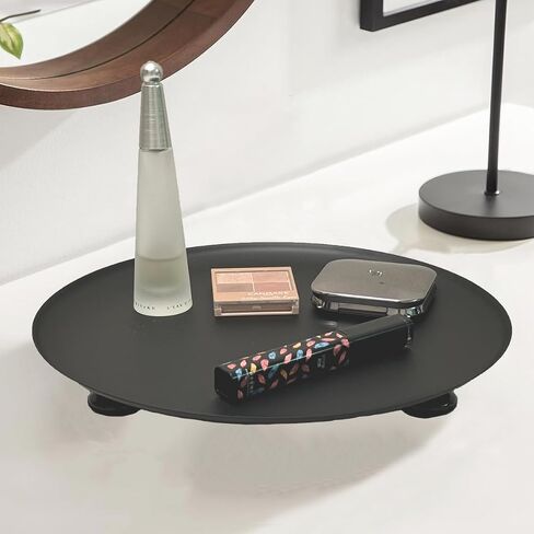 11 inches Black Round Metal Candlestick Tray, Wood Foot Decorative Serving Tray, Perfume and Candle Holder Tray for Wedding Table, Dinning Table Decorations in Saudi Arabia