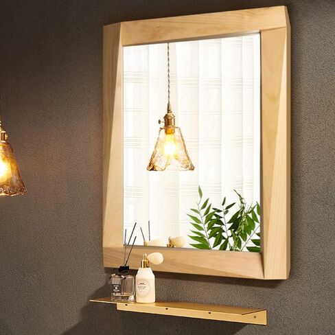32"x24" Farmhouse Wood Framed Wall Mirror Antique Bathroom Mirrors for Wall (Natural) in Kuwait