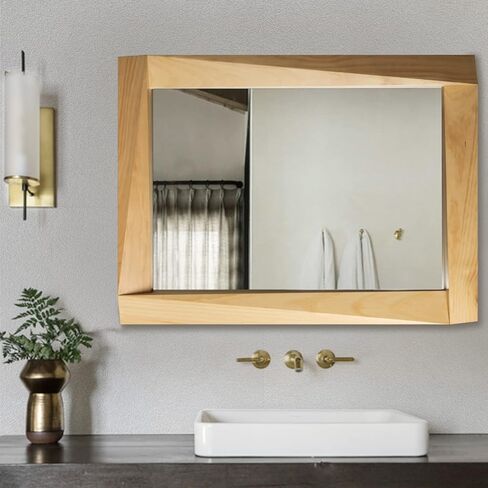 32"x24" Farmhouse Wood Framed Wall Mirror Antique Bathroom Mirrors for Wall (Natural) in Kuwait