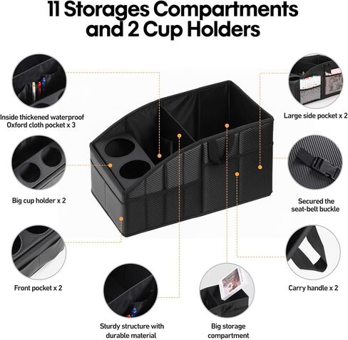 منظم مقعد السيارة، منظم المقعد الخلفي من جلد البولي يوريثان الفاخر WHHMK يحافظ على ترتيب السيارة، تخزين السيارة مع 11 حجرة تخزين و2 حامل أكواب كبير الحجم، منظم مقعد الركاب للأطفال، ملحقات السفر in Kuwait