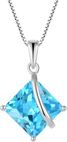 Square Princess Cut Necklace 925 Sterling Silver Solitaire Pendant Necklace Birthstone Jewelry Gifts for Women in Saudi Arabia