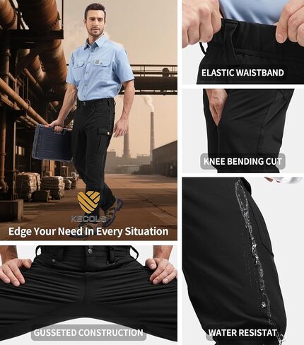 Pro-Grade Men's Work Pants - Waterproof & Snowproof Dual-Weave, 4-Way Stretch for Construction/Landscaping in Saudi Arabia