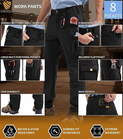 Pro-Grade Men's Work Pants - Waterproof & Snowproof Dual-Weave, 4-Way Stretch for Construction/Landscaping in Saudi Arabia