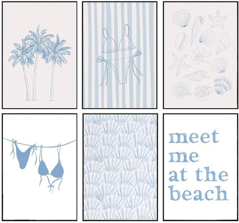 Blue Coastal Beach Wall Art Poster Summer Surf Gallery Canvas Wall, Coastal Cowgirl Aesthetic Room Decor Surf Up Prints, Beachy Coastal Wall Art Life Poster Preppy Beach Print Artwork Painting (poster 003, Unframed 8x12 inches) in Saudi Arabia