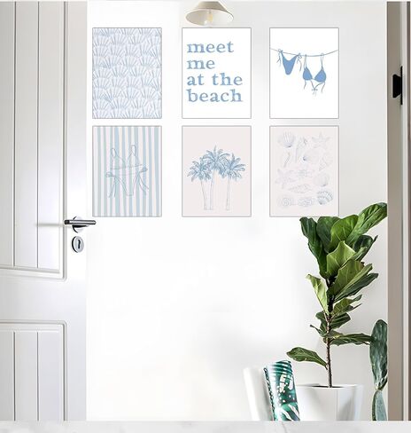 Blue Coastal Beach Wall Art Poster Summer Surf Gallery Canvas Wall, Coastal Cowgirl Aesthetic Room Decor Surf Up Prints, Beachy Coastal Wall Art Life Poster Preppy Beach Print Artwork Painting (poster 003, Unframed 8x12 inches) in Saudi Arabia
