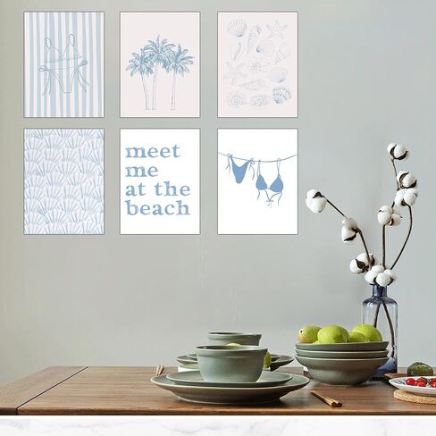 Blue Coastal Beach Wall Art Poster Summer Surf Gallery Canvas Wall, Coastal Cowgirl Aesthetic Room Decor Surf Up Prints, Beachy Coastal Wall Art Life Poster Preppy Beach Print Artwork Painting (poster 003, Unframed 8x12 inches) in Saudi Arabia