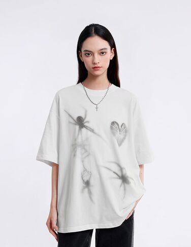 Aelfric Eden T Shirts Blurring Spider Print Tee Washed Tee Shirt Casual Soft Short Sleeve 2025 Trendy Tops in Saudi Arabia