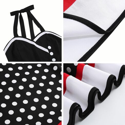 50s Style Dresses for Women Vintage Floral Polka Dots Sleeveless Halter Swing Dress Midi Prom Dress with Belt in Kuwait