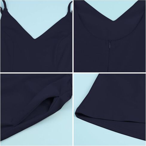 Roylamp Women's Spaghetti Casual Frics Srites Elegant V-Neck A-LINE SWINE SWING PETITE TIERID MINI FURCH مع جيوب in Kuwait