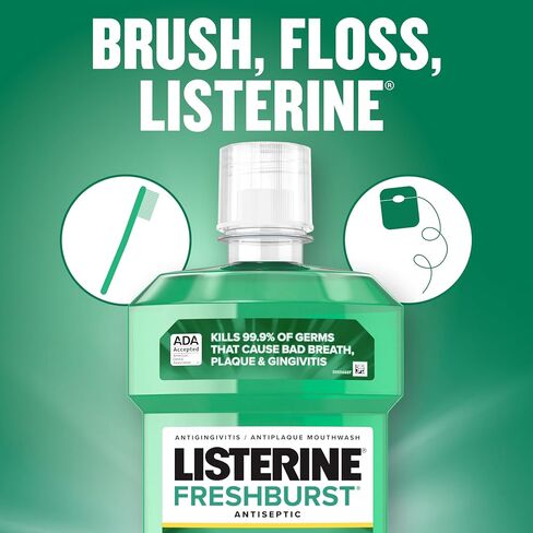 Listerine Freshburst Antiseptic Mouthwash for Bad Breath, Kills 99.9% of Bad Breath Germs & Fights Plaque & Gingivitis, ADA Accepted Mouthwash, Spearmint, Convenience Pack, 1 L, 2 Pack in Saudi Arabia