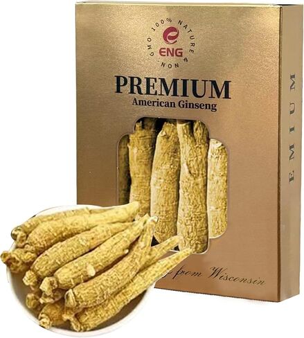 ENG Premium Jumbo Root -American Wisconsin Ginseng,4oz/Box Organic Panax Ginseng Supplement for Men & Women, Hand Selected Jumbo Root to Boost Immunity & Energy，西洋参/花旗参 for Tea & Soup (Pack of 1) in Saudi Arabia