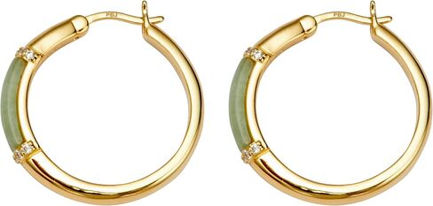 Palmbeach الأصفر المطلي بالذهب اليشم الأخضر وجولة Zirconia Zirconia Hoop أقراط (24.5 ملم) in Saudi Arabia