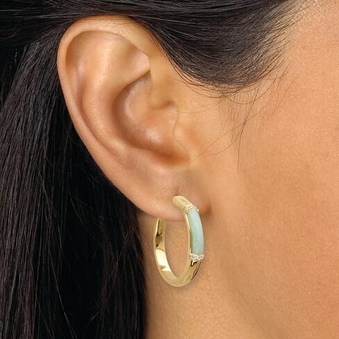 Palmbeach الأصفر المطلي بالذهب اليشم الأخضر وجولة Zirconia Zirconia Hoop أقراط (24.5 ملم) in Saudi Arabia