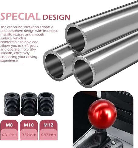 Ball Shift Head, Manual Transmission Metal Gear Shift Knob, 5-Speed Gear Lever with 3 Adapters, Universal for Most Cars (Red) in Kuwait