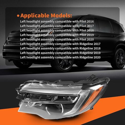 Driver Side Halogen Headlight w/DRL Compatible with 2016-2020 Pilot 2017-2020 Ridgeline Headlamp 33150TG7A12 HO2502167 (Left) in Saudi Arabia