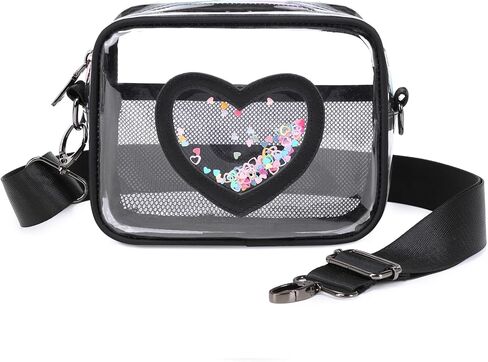 Clear Cross body Bag for Women Girls Stadium Approved Kids Purse Heart Shaped Toddlers Wallet Small Box Coin Pouch in Kuwait