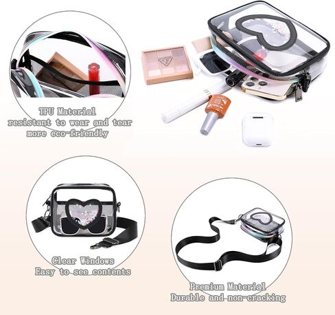 Clear Cross body Bag for Women Girls Stadium Approved Kids Purse Heart Shaped Toddlers Wallet Small Box Coin Pouch in Kuwait
