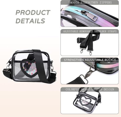 Clear Cross body Bag for Women Girls Stadium Approved Kids Purse Heart Shaped Toddlers Wallet Small Box Coin Pouch in Kuwait