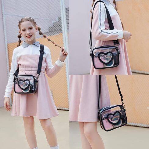 Clear Cross body Bag for Women Girls Stadium Approved Kids Purse Heart Shaped Toddlers Wallet Small Box Coin Pouch in Kuwait