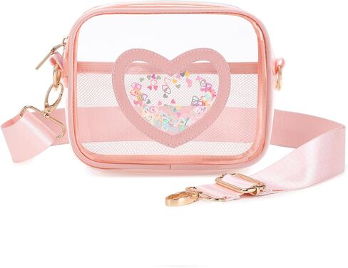 Clear Cross body Bag for Women Girls Stadium Approved Kids Purse Heart Shaped Toddlers Wallet Small Box Coin Pouch in Kuwait