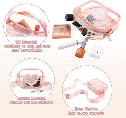 Clear Cross body Bag for Women Girls Stadium Approved Kids Purse Heart Shaped Toddlers Wallet Small Box Coin Pouch in Kuwait