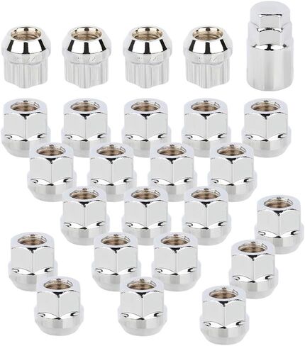 Scitoo 20pcs 12x1.5 Wheel Lug Nuts المفتوحة المصوّرات Lug Lug + 1 مقبس مفتاح ملاءمة لـ Cadillac for Chevrolet for Dodge for GMC for Honda for Oldsmobile for Toyota Oem Factory Chrome in Saudi Arabia