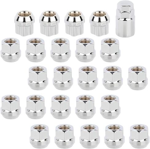 Scitoo 20pcs 12x1.5 Wheel Lug Nuts المفتوحة المصوّرات Lug Lug + 1 مقبس مفتاح ملاءمة لـ Cadillac for Chevrolet for Dodge for GMC for Honda for Oldsmobile for Toyota Oem Factory Chrome in Saudi Arabia