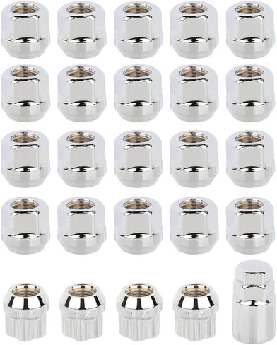 Scitoo 20pcs 12x1.5 Wheel Lug Nuts المفتوحة المصوّرات Lug Lug + 1 مقبس مفتاح ملاءمة لـ Cadillac for Chevrolet for Dodge for GMC for Honda for Oldsmobile for Toyota Oem Factory Chrome in Saudi Arabia