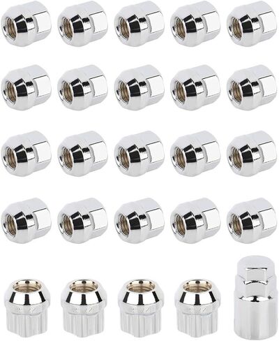 Scitoo 20pcs 12x1.5 Wheel Lug Nuts المفتوحة المصوّرات Lug Lug + 1 مقبس مفتاح ملاءمة لـ Cadillac for Chevrolet for Dodge for GMC for Honda for Oldsmobile for Toyota Oem Factory Chrome in Saudi Arabia
