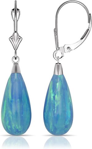 14K White Gold Tear-drop Colors of Simulated Opal Dangle Leverback Earrings (8mmx40mm) in Saudi Arabia