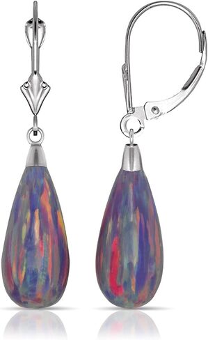 14K White Gold Tear-drop Colors of Simulated Opal Dangle Leverback Earrings (8mmx40mm) in Saudi Arabia