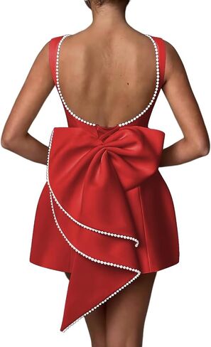 Satin Homecoming Dresses 2025 Big Bow Pearls Short Prom Dress Mermaid Cocktail Party Gowns OE06 in Saudi Arabia