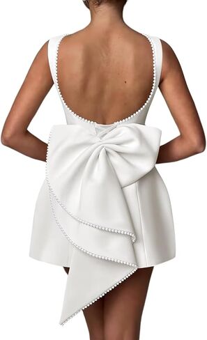 Satin Homecoming Dresses 2025 Big Bow Pearls Short Prom Dress Mermaid Cocktail Party Gowns OE06 in Saudi Arabia