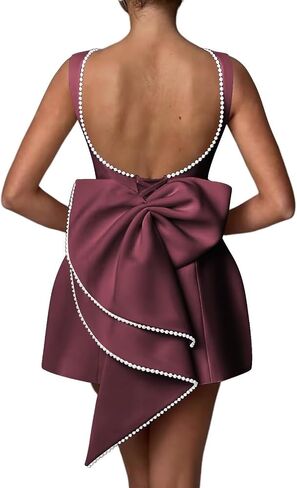 Satin Homecoming Dresses 2025 Big Bow Pearls Short Prom Dress Mermaid Cocktail Party Gowns OE06 in Saudi Arabia