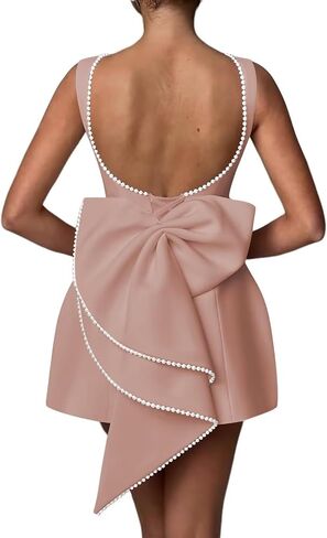 Satin Homecoming Dresses 2025 Big Bow Pearls Short Prom Dress Mermaid Cocktail Party Gowns OE06 in Saudi Arabia