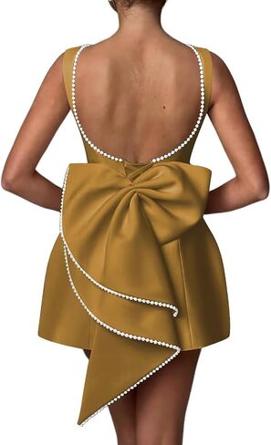 Satin Homecoming Dresses 2025 Big Bow Pearls Short Prom Dress Mermaid Cocktail Party Gowns OE06 in Saudi Arabia