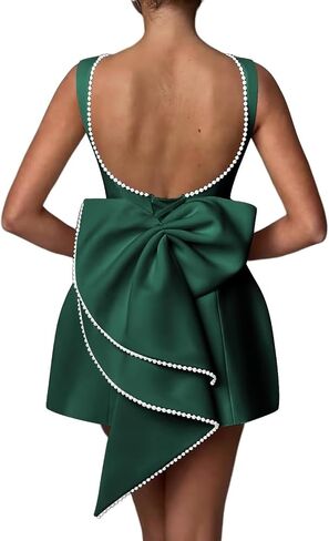 Satin Homecoming Dresses 2025 Big Bow Pearls Short Prom Dress Mermaid Cocktail Party Gowns OE06 in Saudi Arabia