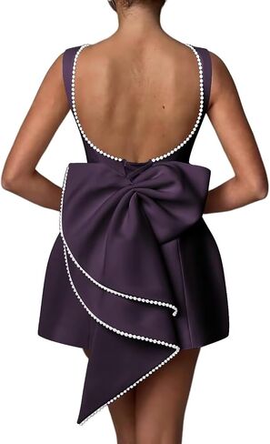 Satin Homecoming Dresses 2025 Big Bow Pearls Short Prom Dress Mermaid Cocktail Party Gowns OE06 in Saudi Arabia
