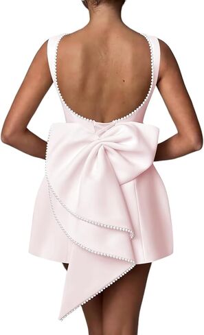 Satin Homecoming Dresses 2025 Big Bow Pearls Short Prom Dress Mermaid Cocktail Party Gowns OE06 in Saudi Arabia
